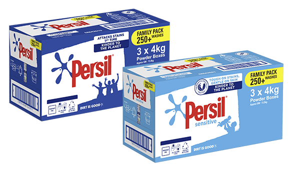 Persil Active Front and Top Powder and/or Sensitive Front and Top Powder 3 x 4kg