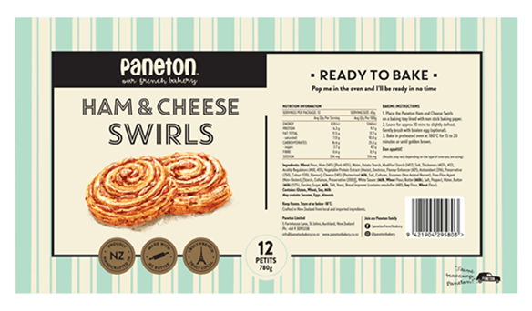 Paneton Ham & Cheese Swirls 12 pack, 780g
